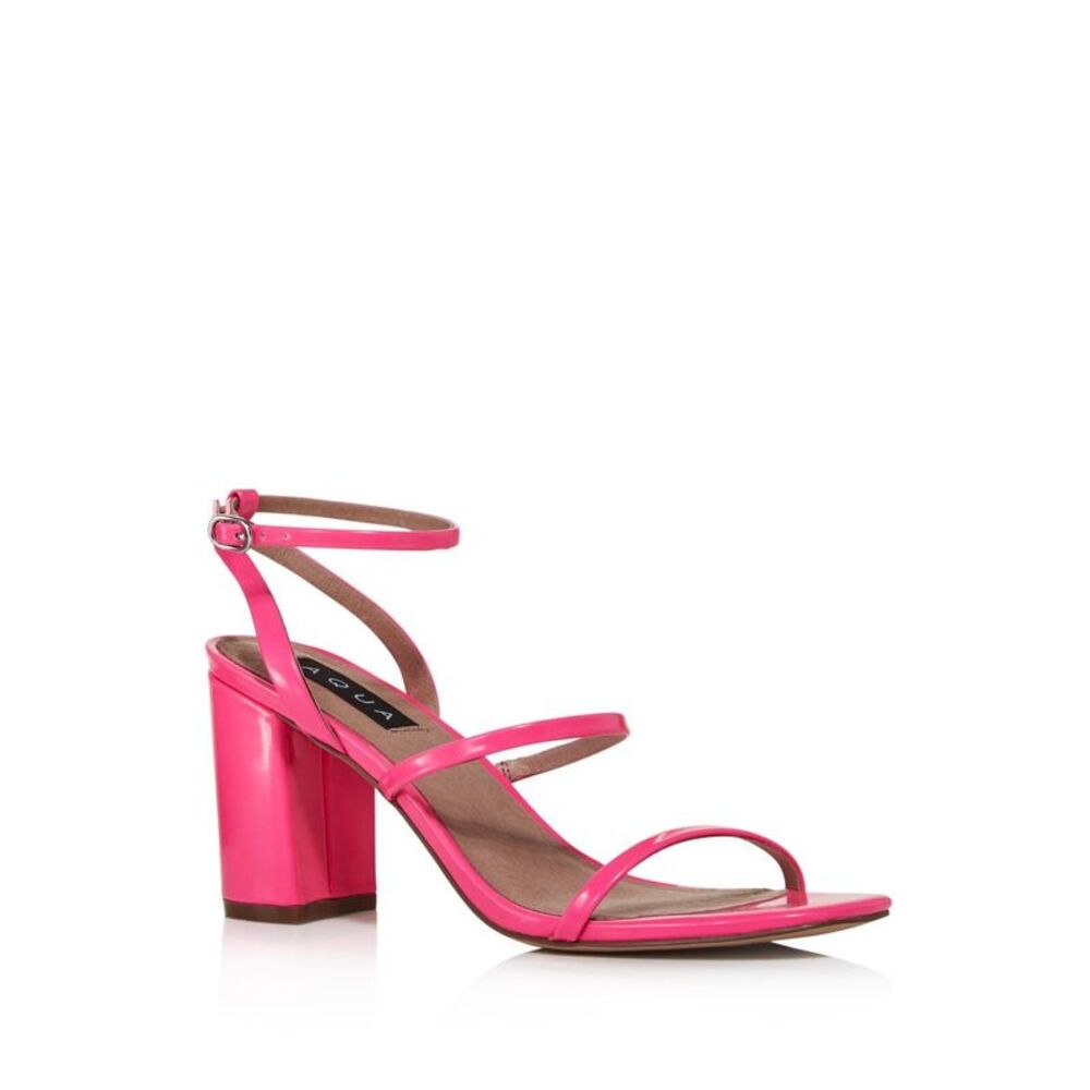 AQUA Womens Pink Maika Square Toe Block Heel Buckle Dress Sandals 8 M